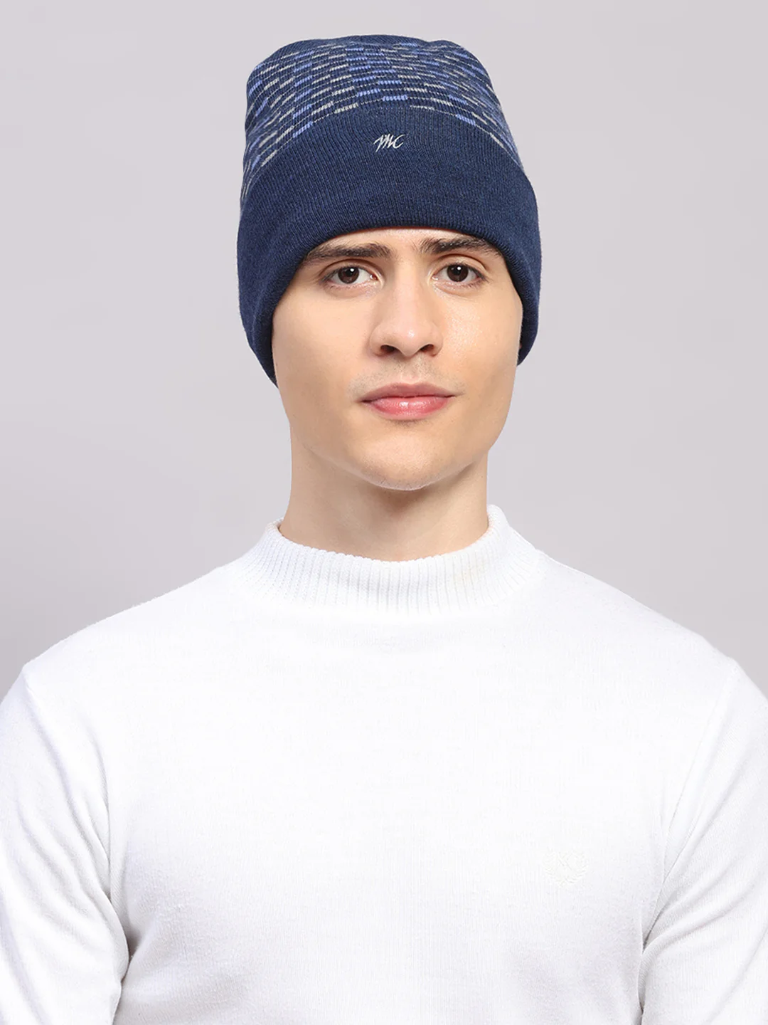 Men Blue Printed Pure Wool Cap