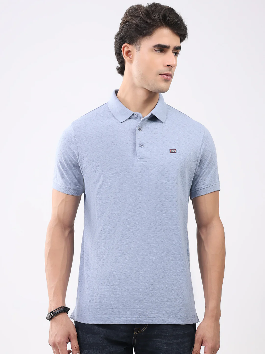 Men Blue Solid Collar Half Sleeve T-Shirt