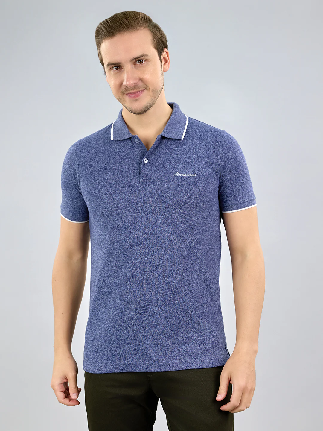Men Blue Solid Polo Collar Half Sleeve T-Shirt