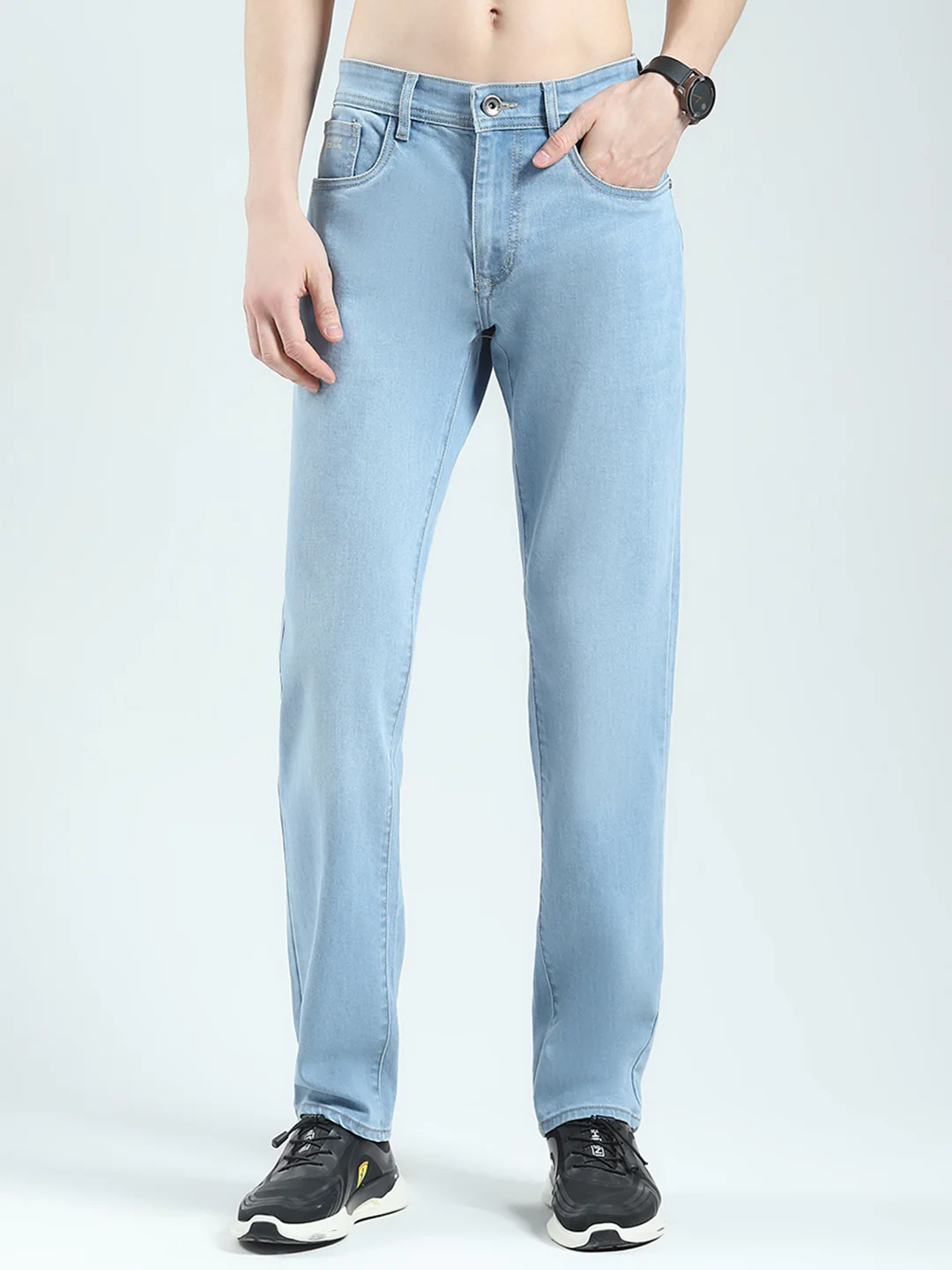 Men Blue Solid Straight Fit Denim