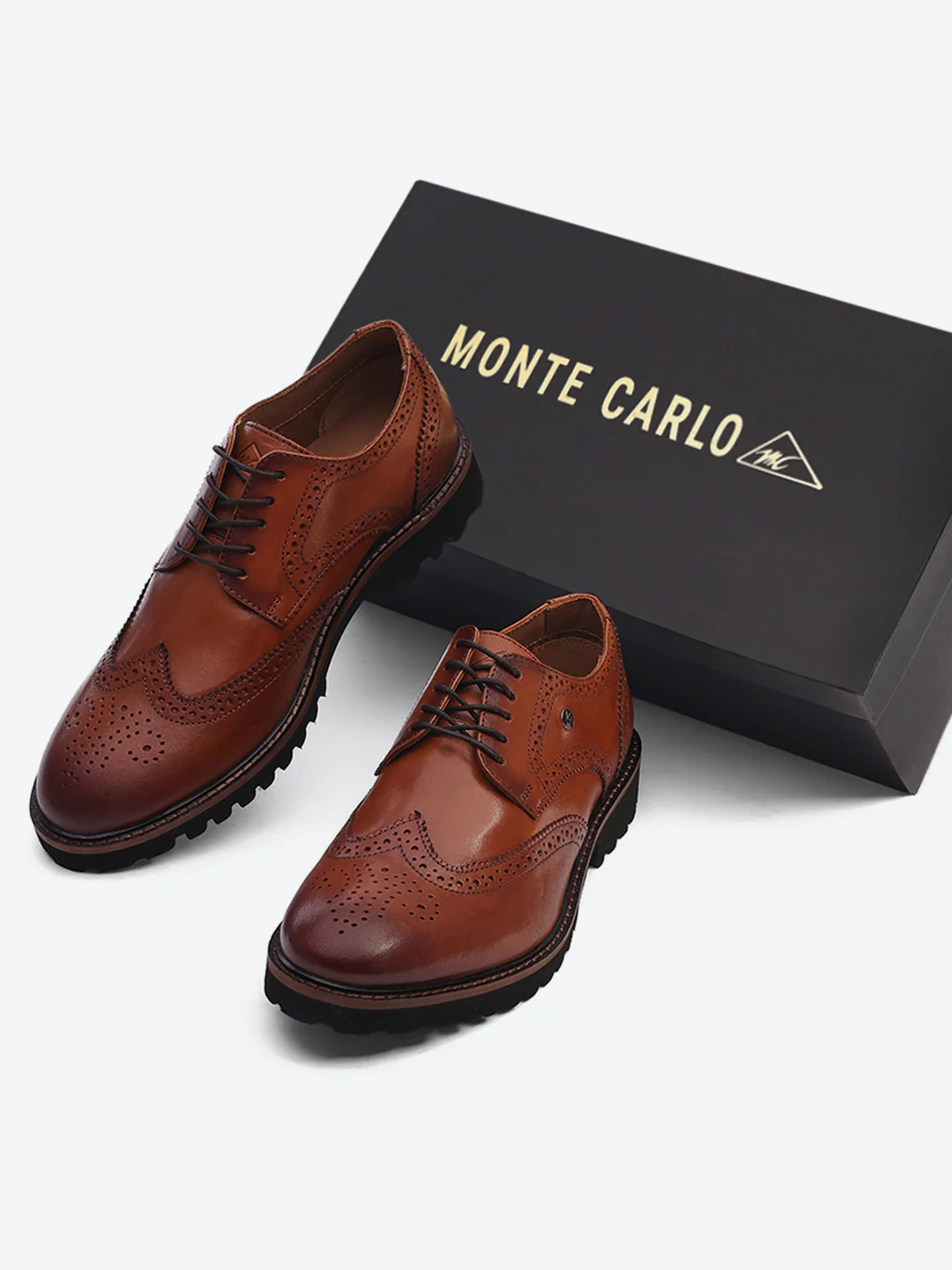 Men Brown Lace Up Genuine Leather Formal Brogues - Image 2