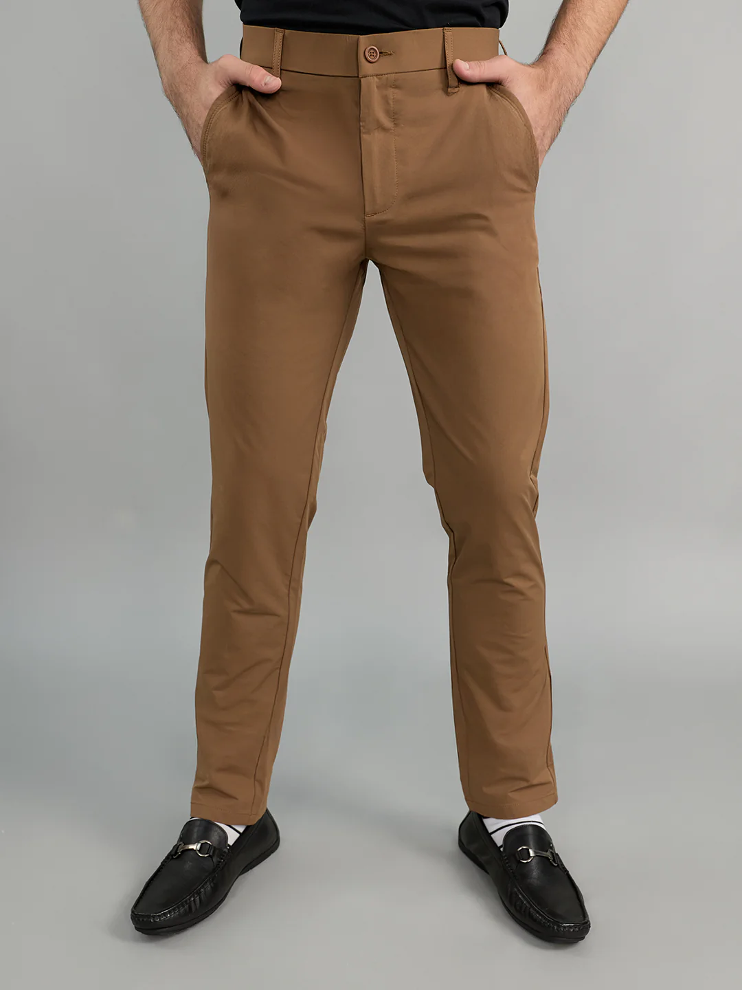 Men Brown Solid Slim Fit Trouser
