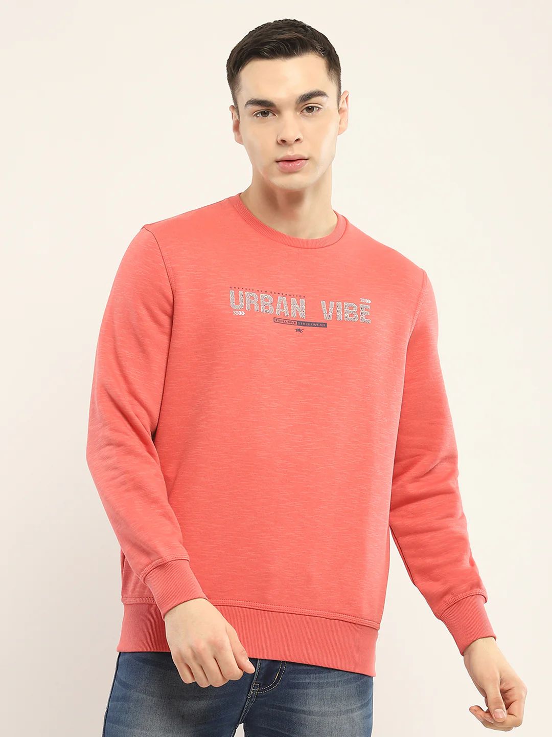 Men Coral Printed Round Neck Full Sleeve Sweatshirt