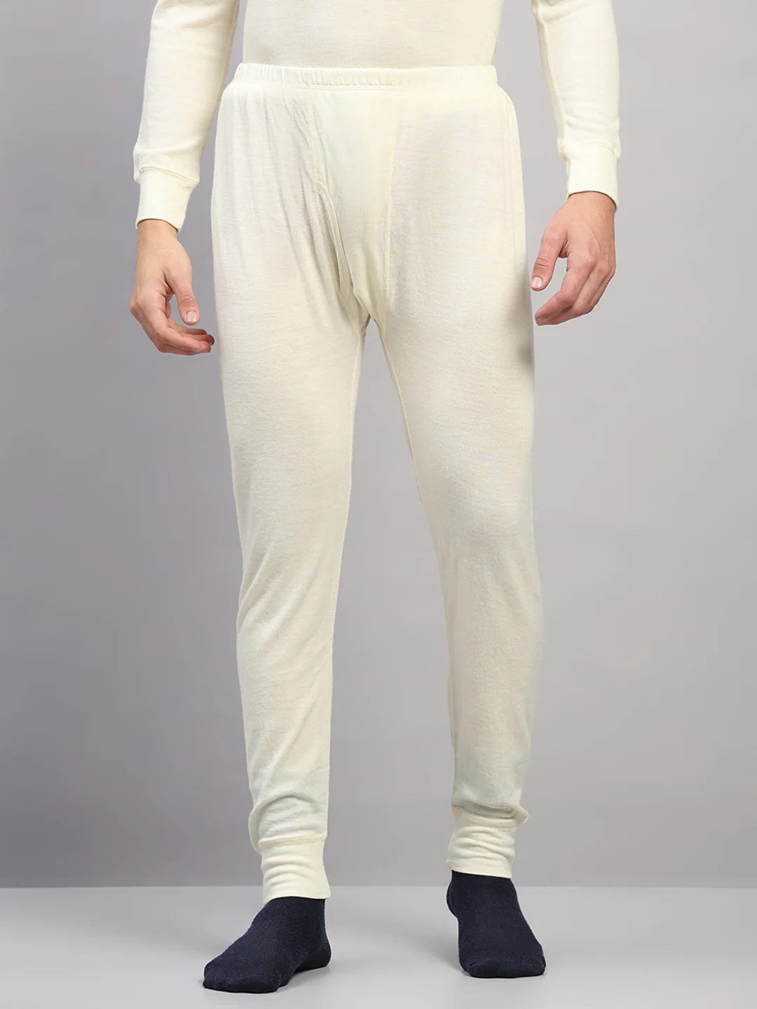 Men Cream Solid Regular Fit Thermal Lower