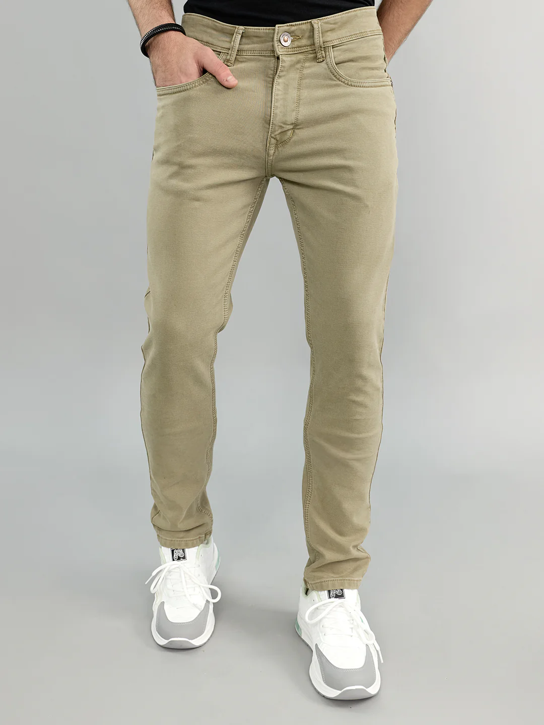 Men Green Light Wash Skinny Fit Denim
