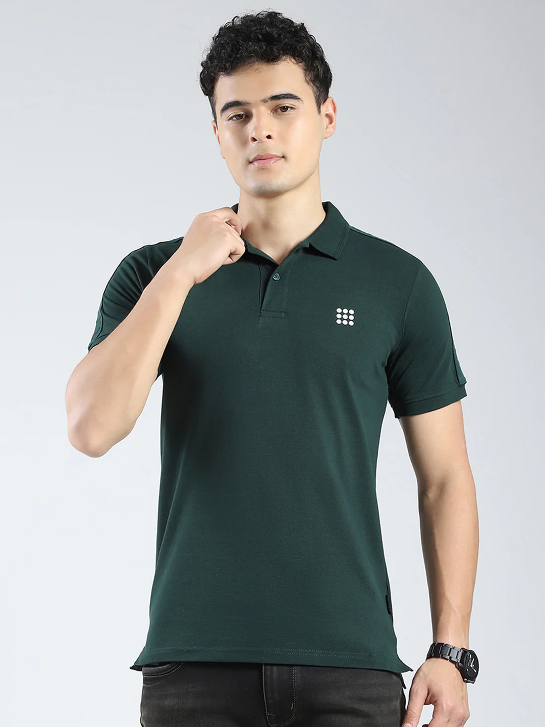 Rock.it Men Green Solid Collar Half Sleeve T-Shirt