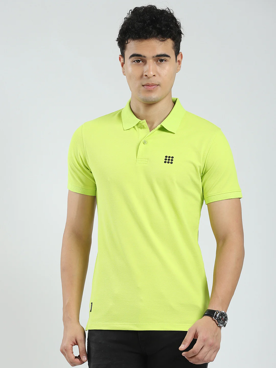 Rock.it Men Green Solid Collar Half Sleeve T-Shirt
