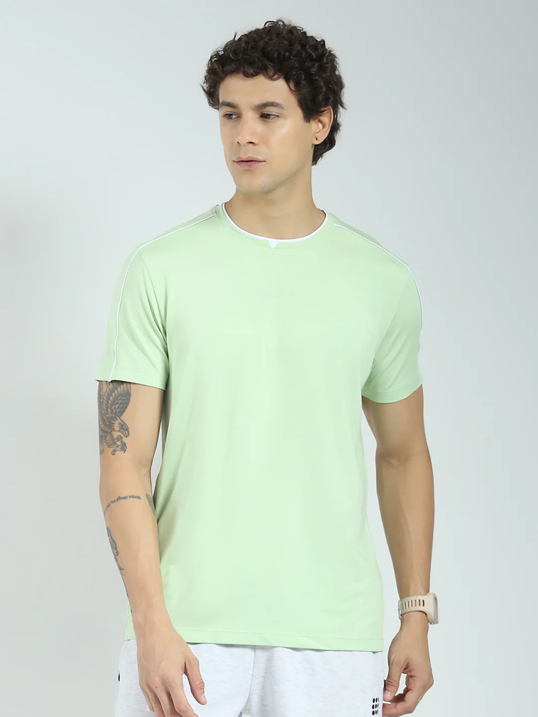 Rock.it Men Green Solid Round Neck Half Sleeve T-Shirt