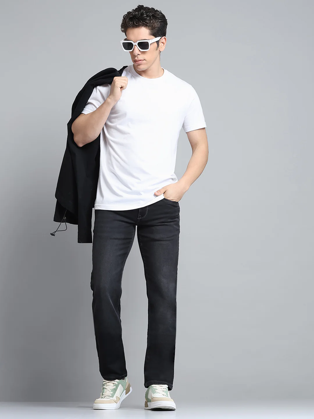 Men Grey Solid Narrow Fit Denim - Image 2