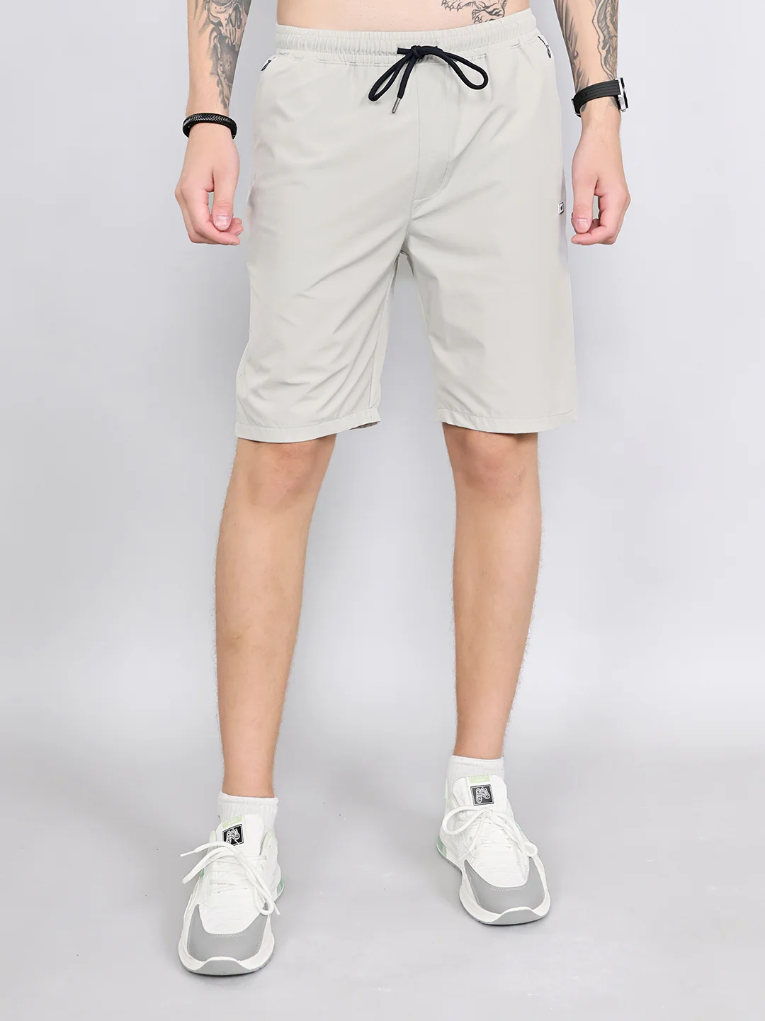Men Grey Solid Regular Fit Shorts