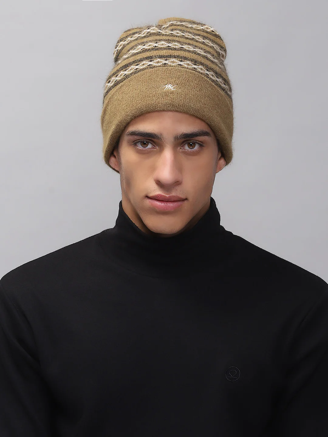 Men Khaki Self Design Cap