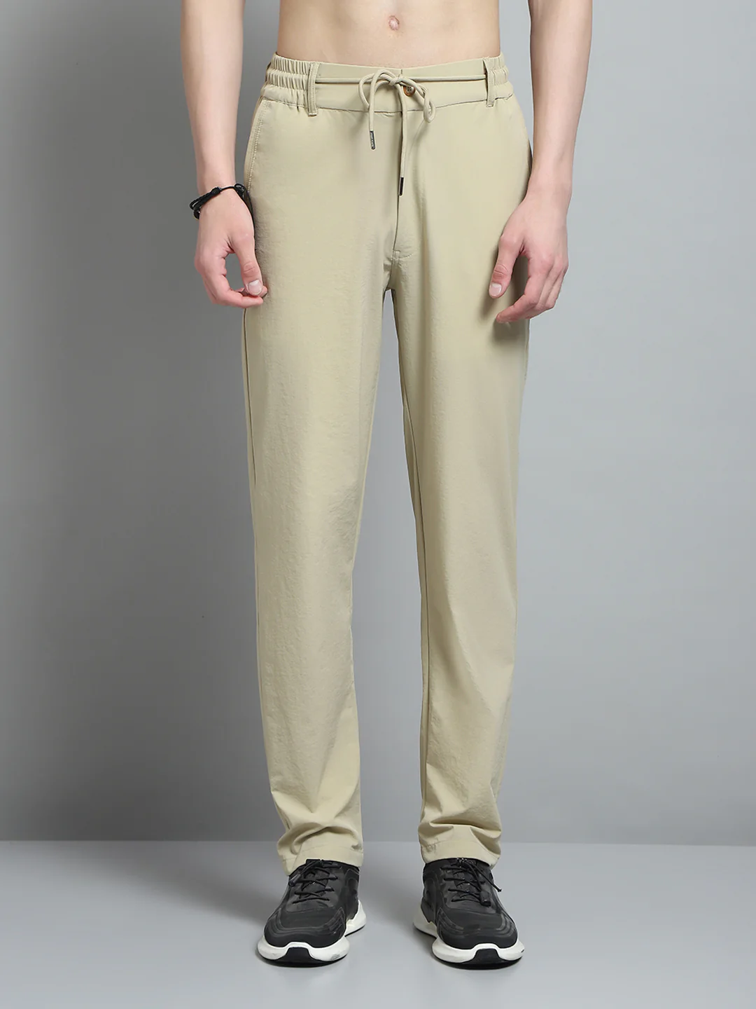 Men Khaki Solid Regular Fit Lower