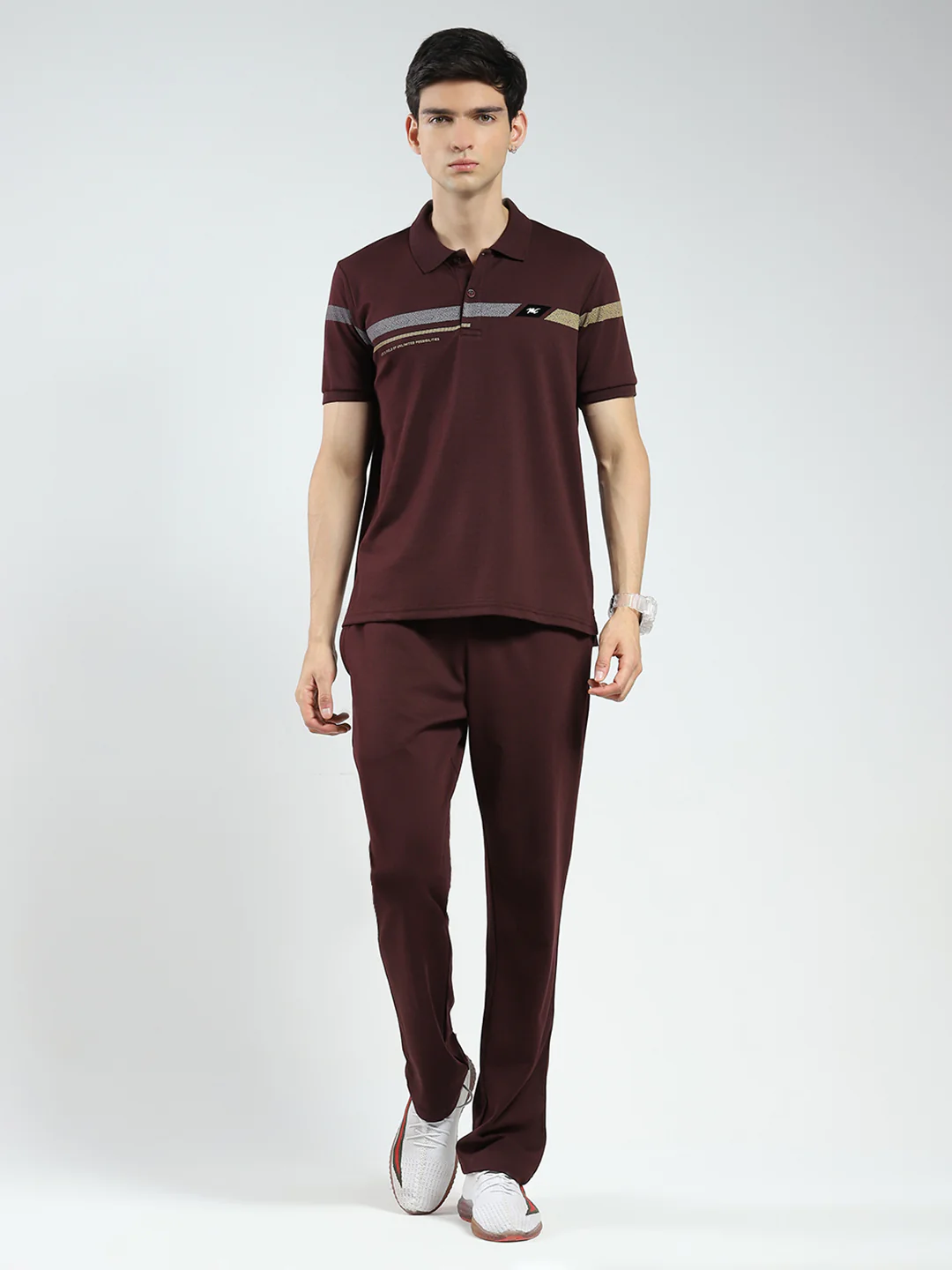 Men Maroon Printed Collar Half Sleeve Lower Set