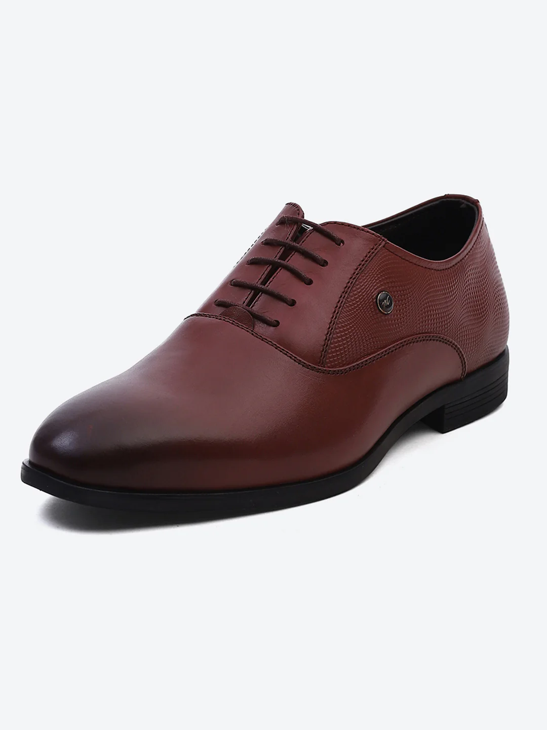 Men Maroon Solid Lace Up Genuine Leather Formal Oxfords - Image 2