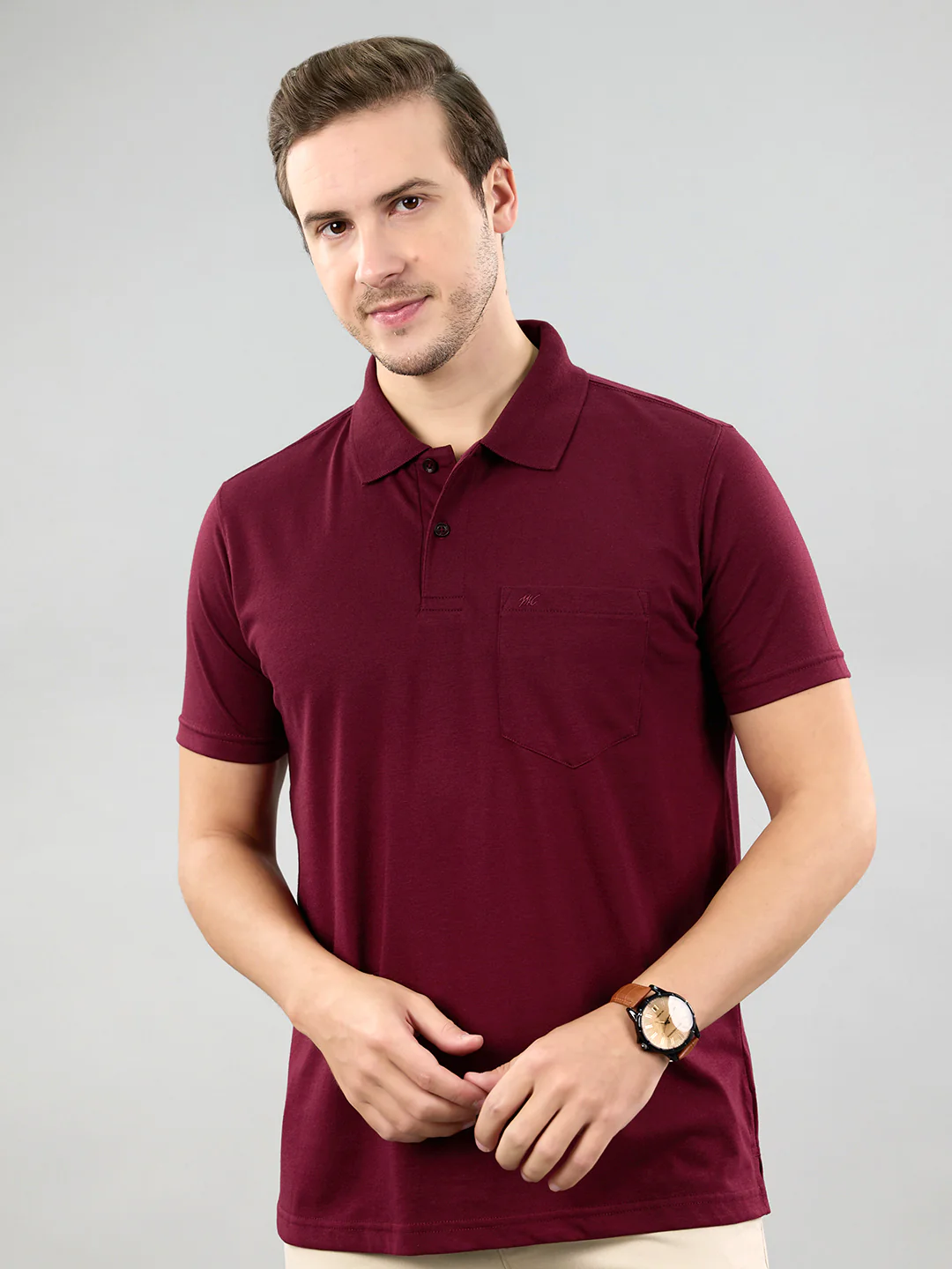 Men Maroon Solid Polo Collar Half Sleeve T-Shirt