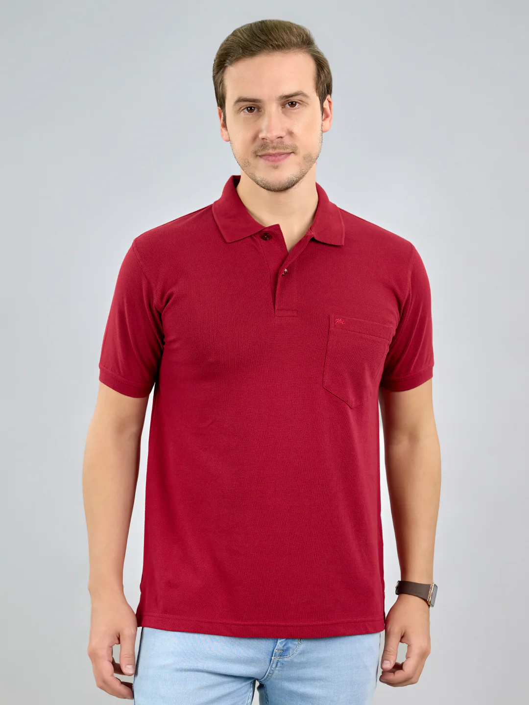Men Maroon Solid Polo Collar Half Sleeve T-Shirt