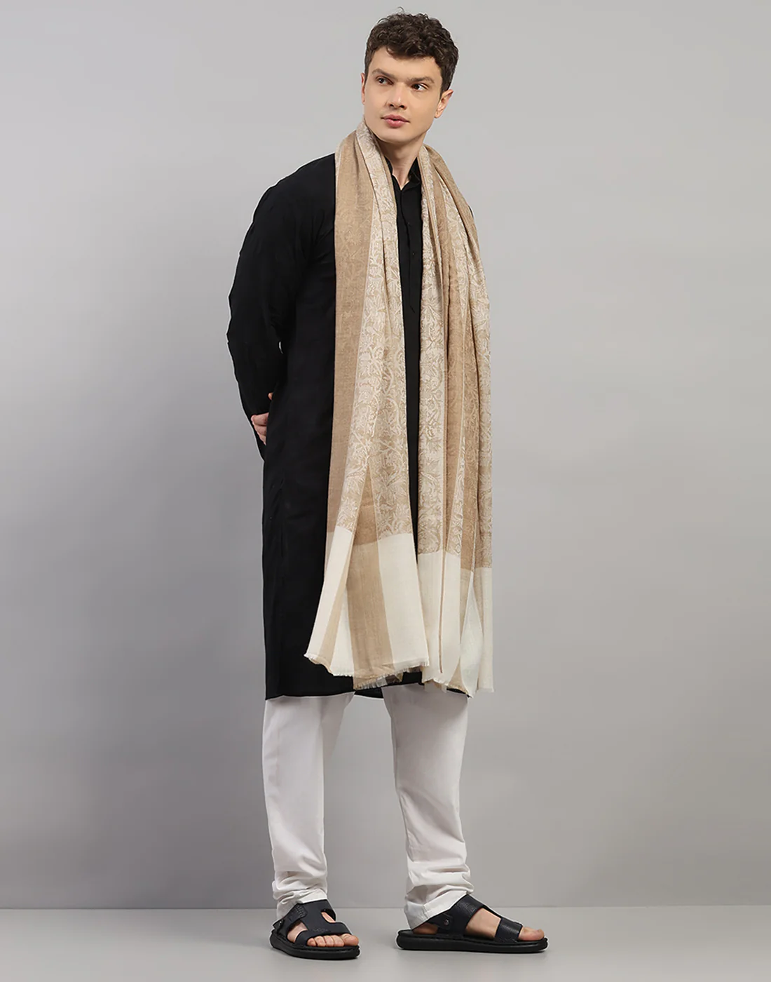 Men Multicolor Self Design Lohi Shawl - Image 3
