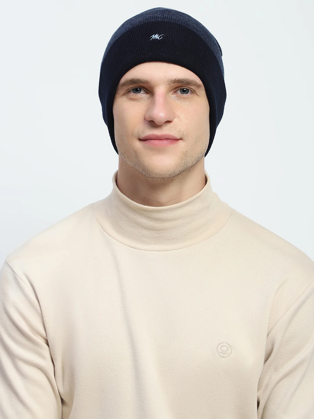 Men Navy Blue Self Design Cap