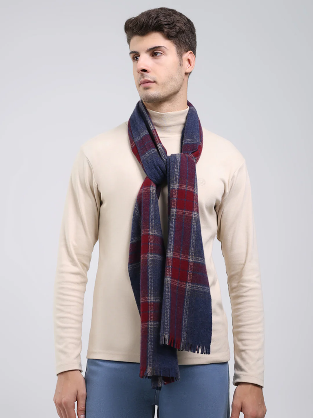 Men Navy Blue Self Design Wool Blend Muffler