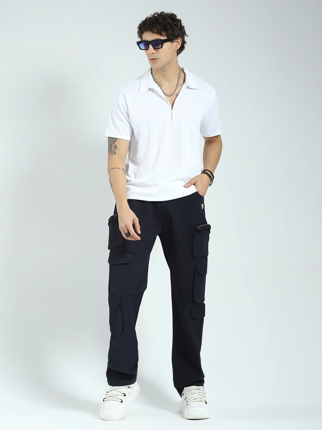 Rock.it Men Navy Blue Solid Straight Fit Cargo - Image 2