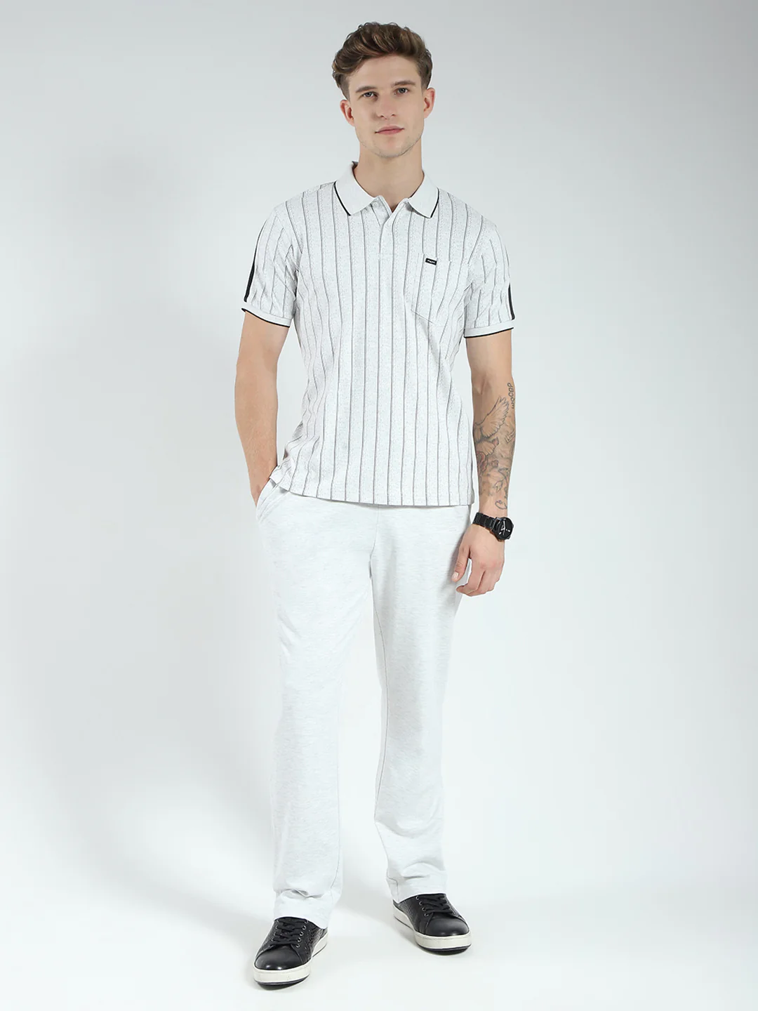Men Off White Solid Collar Half Sleeve Lower Set