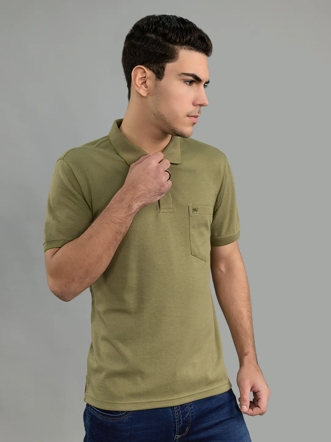 Men Olive Solid Polo Collar Half Sleeve T-Shirt