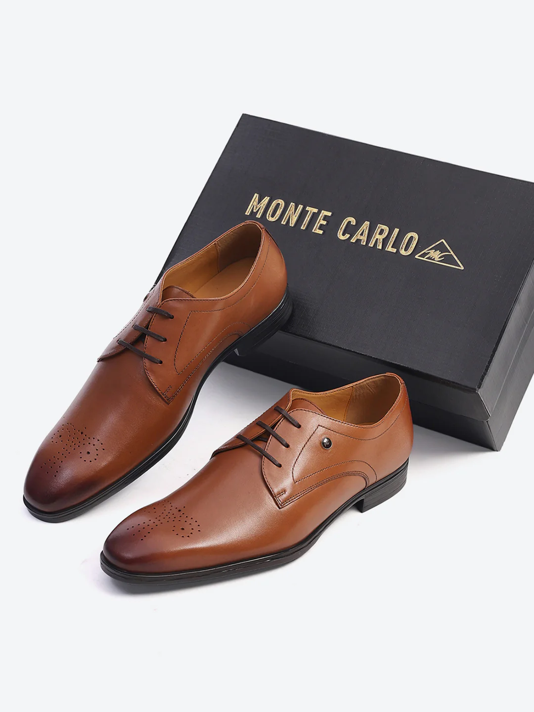 Men Tan Lace Up Genuine Leather Formal Shoes - Image 2