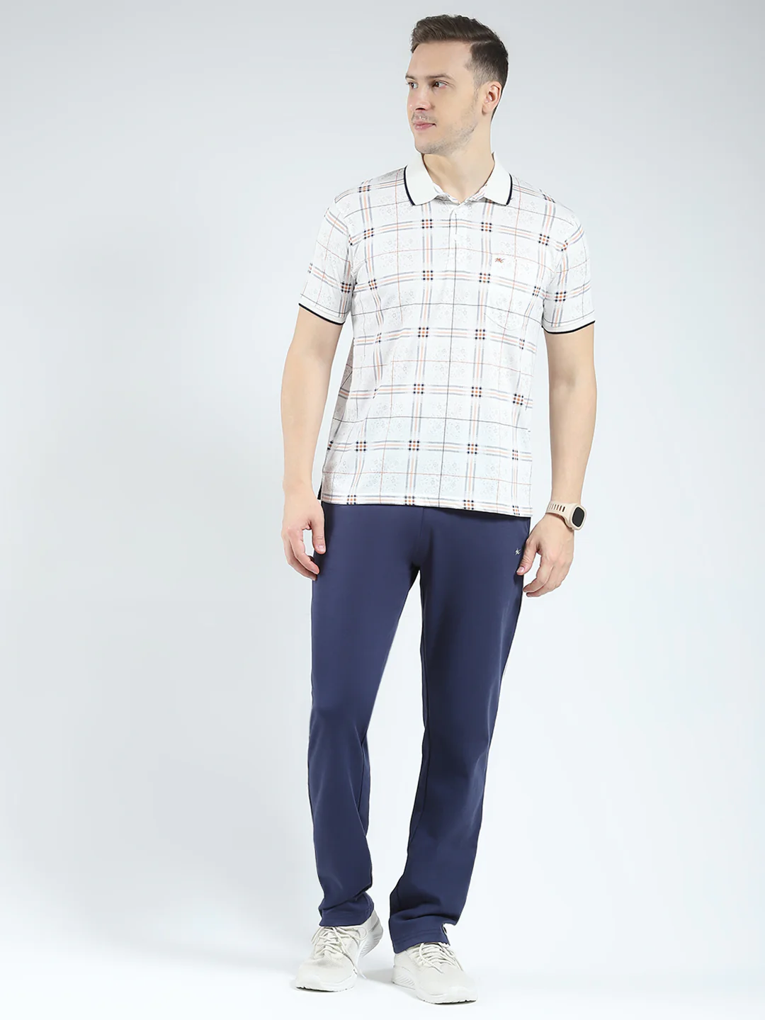 Men White Printed Collar Half Sleeve Lower Set
