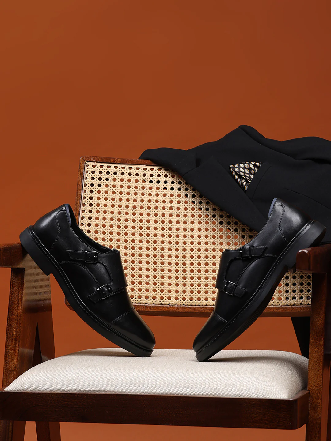 Monte Carlo Black Double Monk Strap Formal Shoes for Men