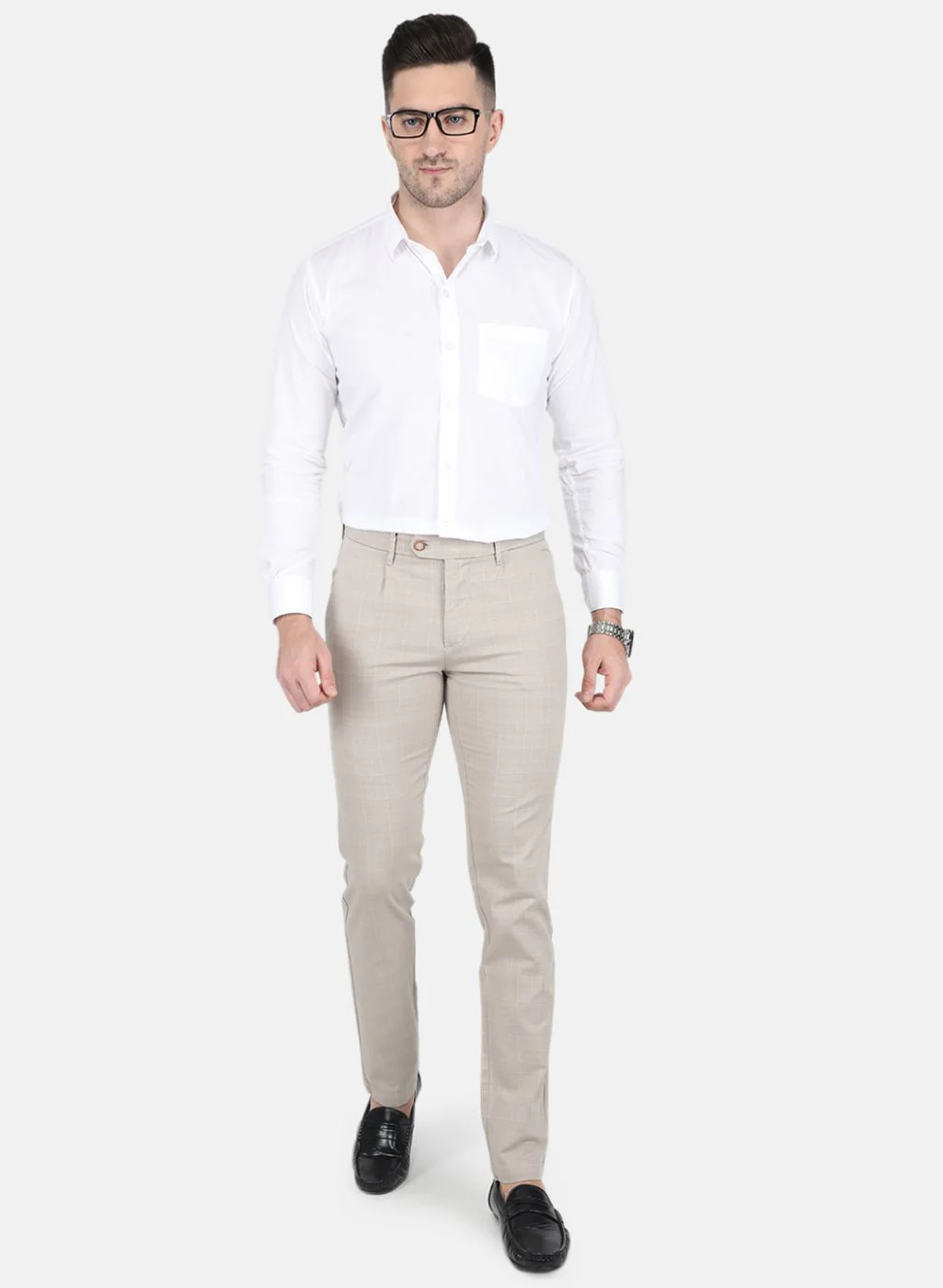 Men Beige Smart Fit Trouser - Image 4