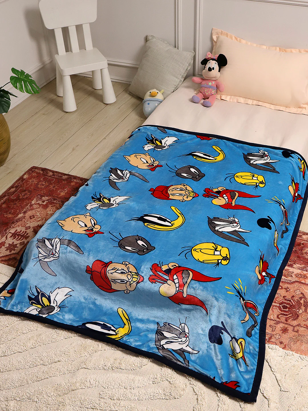 Looney Tunes Printed Soft Plush Cartoon Network Blue Baby Blanket