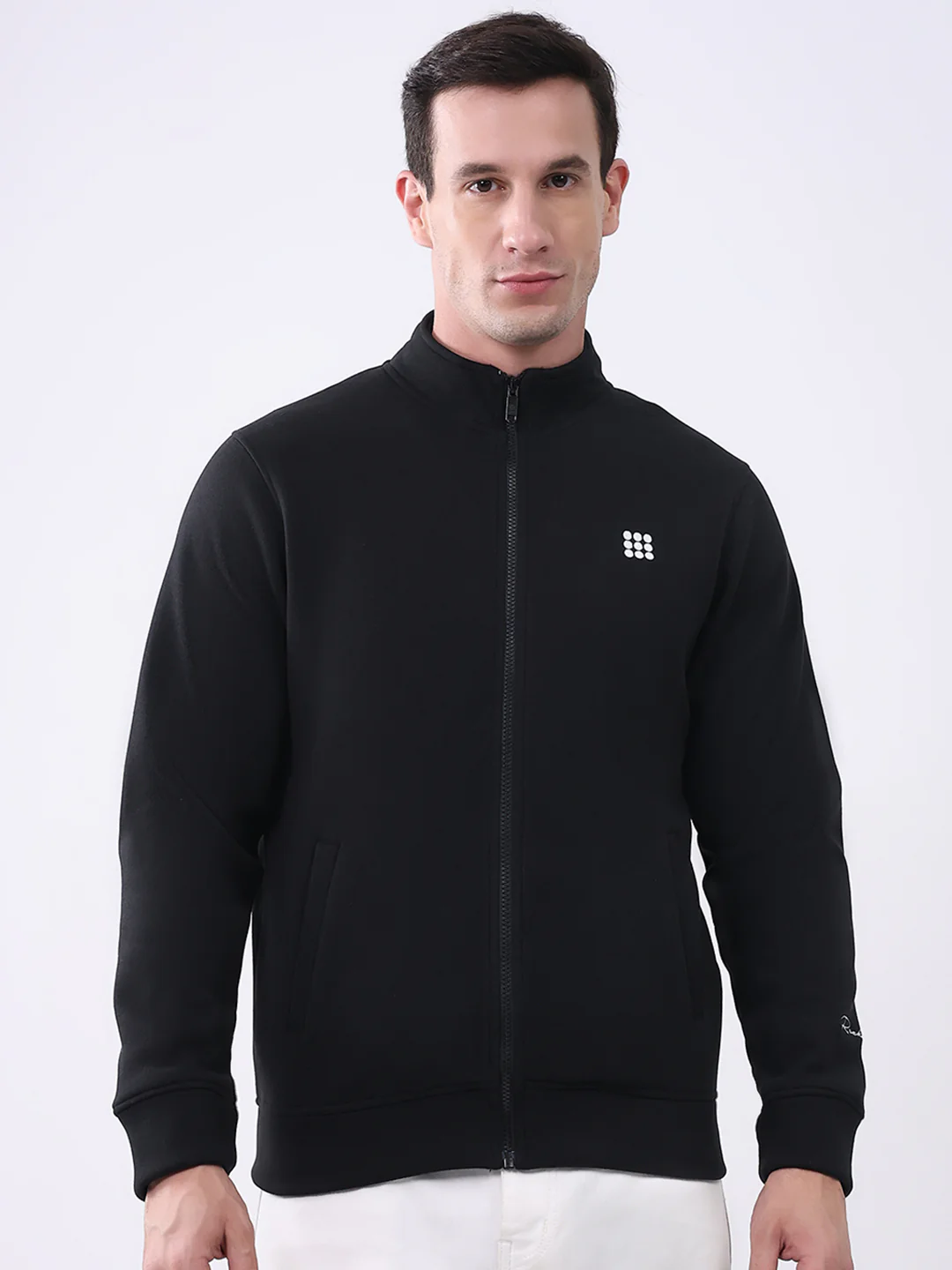 Rock.it Men Black Solid Mock Neck Full Sleeve Sweatshirt