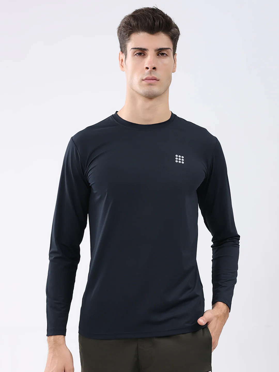 Rock.it Men Navy Blue Solid Round Neck Full Sleeve Winter T-Shirt