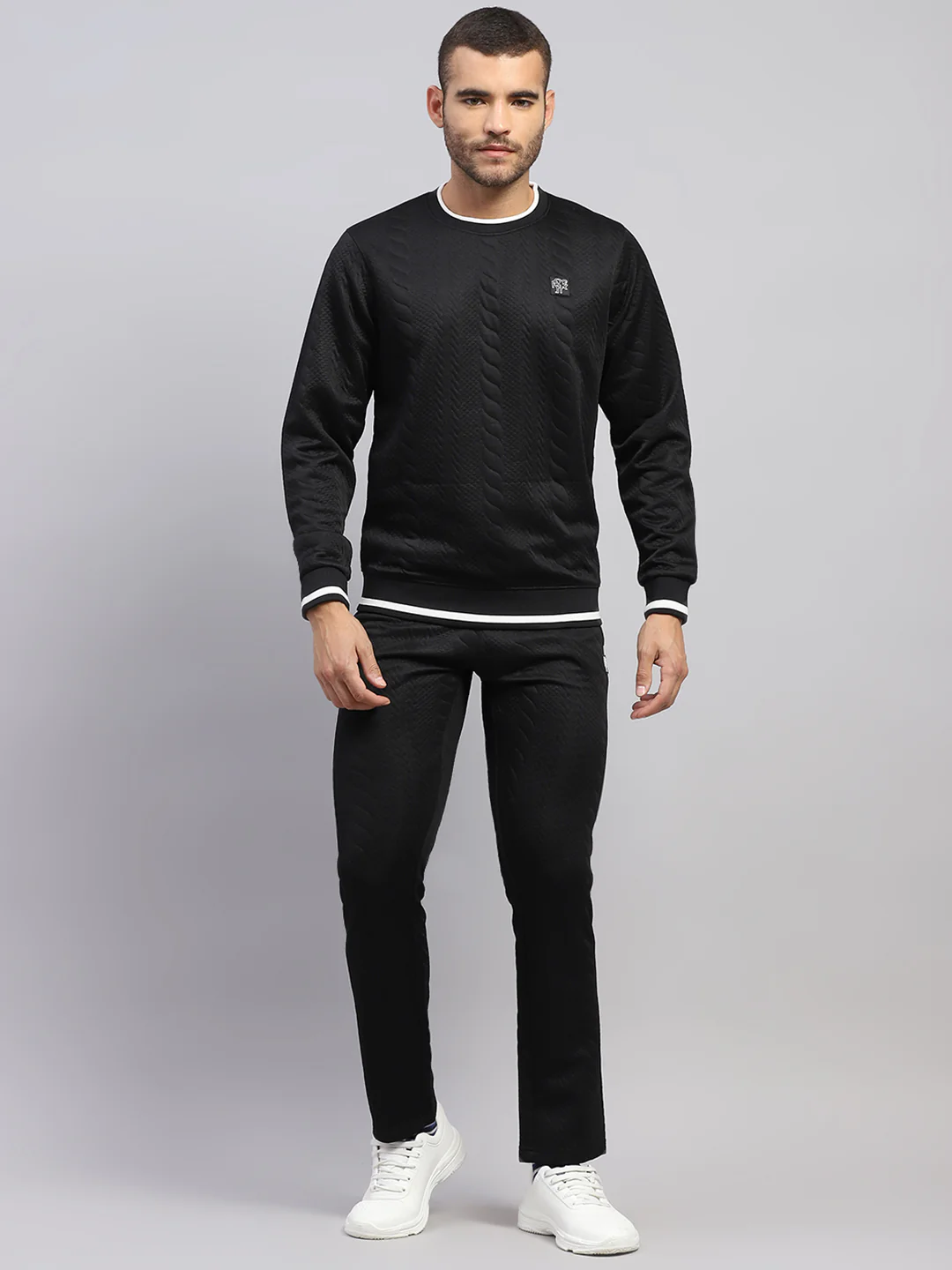 Rock.it Men Black Self Design Round Neck Sleeveless Winter Tracksuit