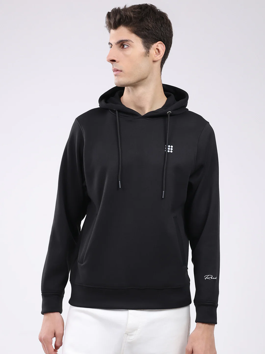 Rock.it Men Black Solid Hooded Full Sleeve Sweatshirt