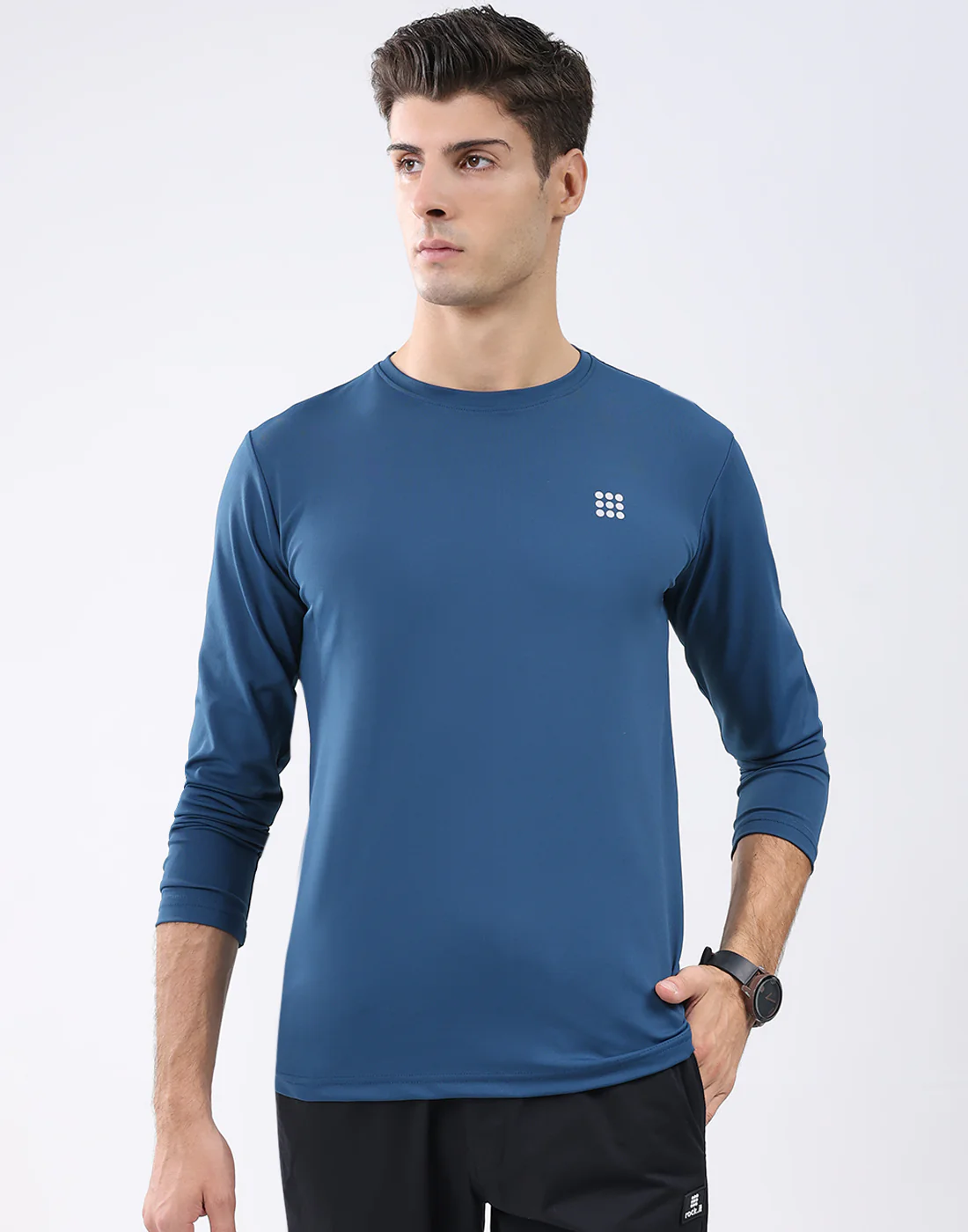 Rock.it Men Blue Solid Round Neck Full Sleeve T-Shirt