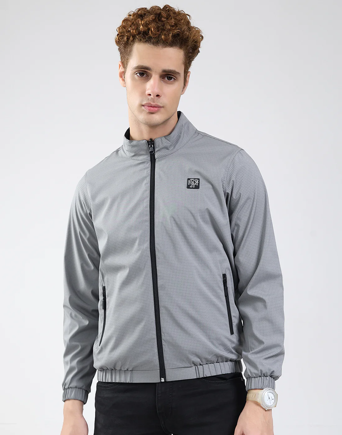 Rock.it Men Grey Solid Mock Neck Full Sleeve Jacket