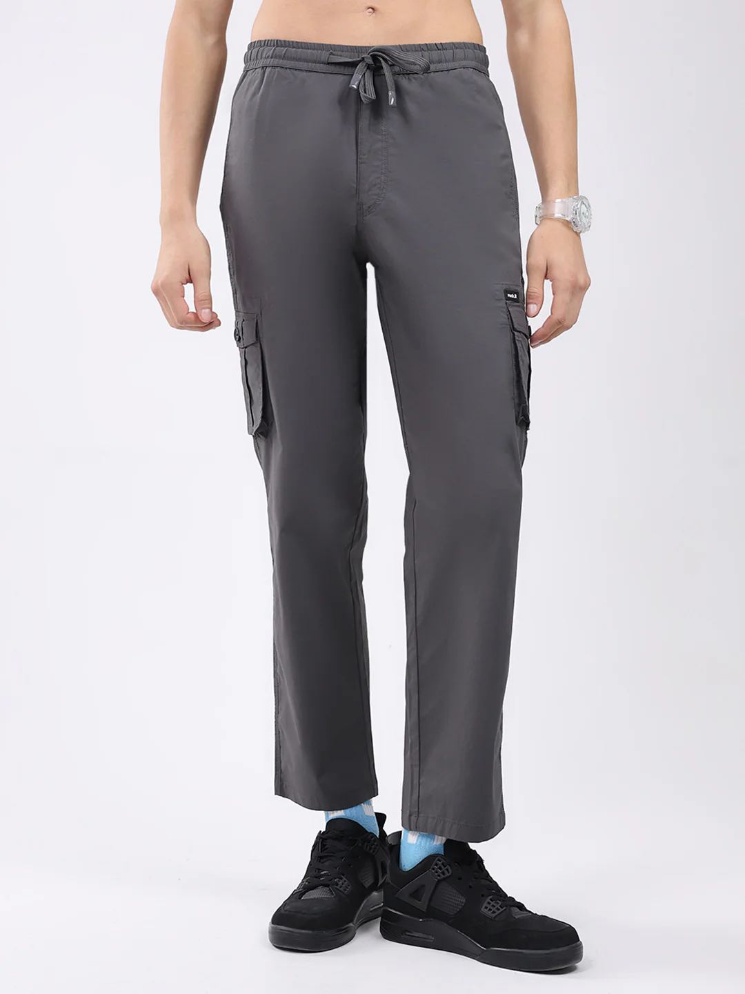 Rock.it Men Grey Solid Regular Fit Cargo