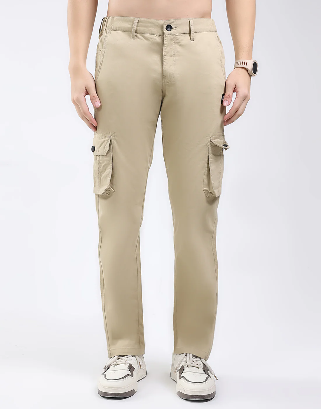 Rock.it Men Khaki Solid Regular Fit Cargo