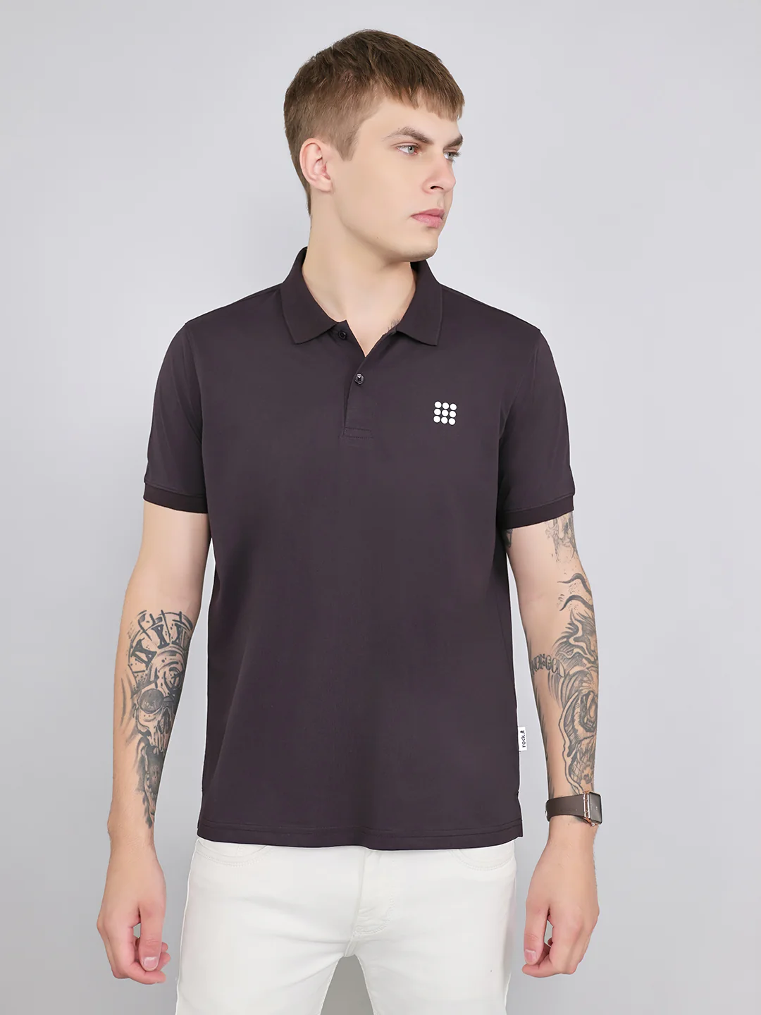 Rock.it Men Maroon Solid Collar Half Sleeve T-Shirt