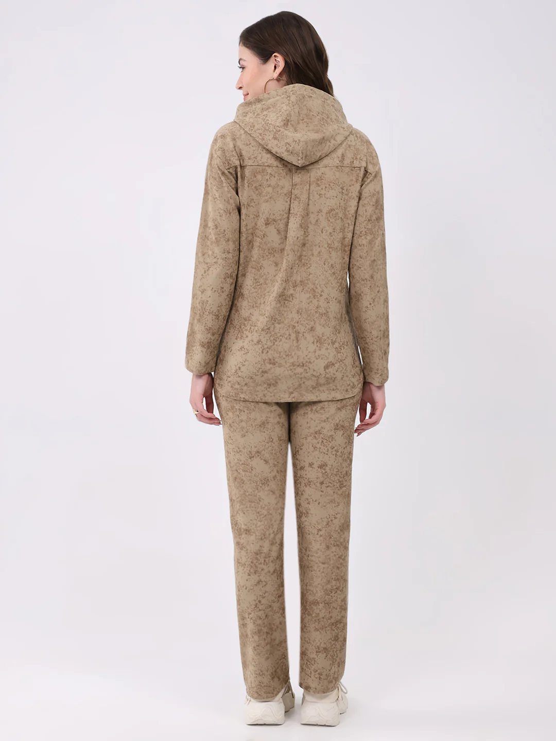 Women Beige Printed Hooded Full Sleeve Cords Set - Image 5