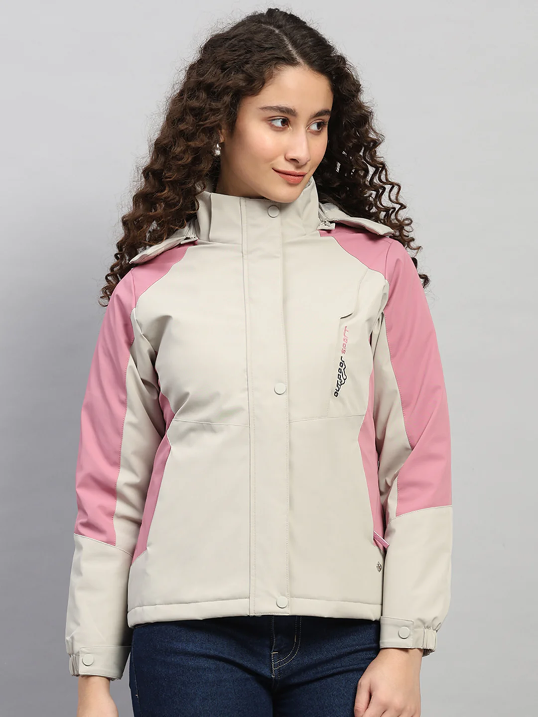 Women Beige Solid Hooded Full Sleeve Jacket