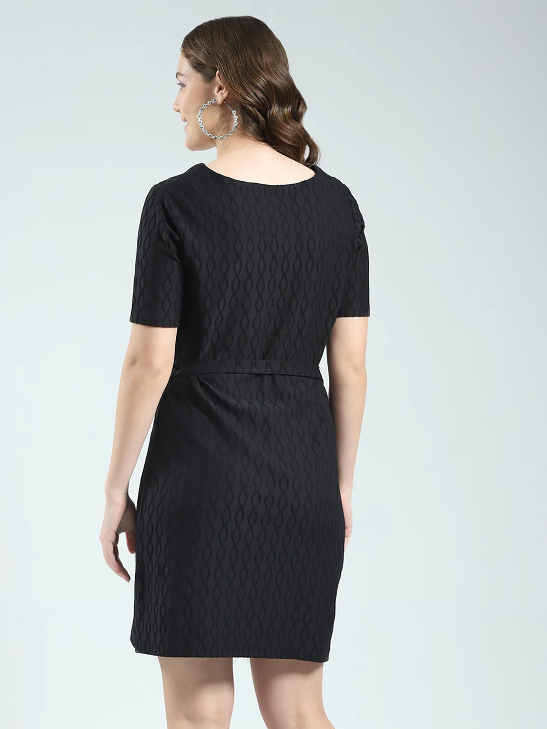 Women Black Self Design Round Neck Half Sleeve Dress - Image 5