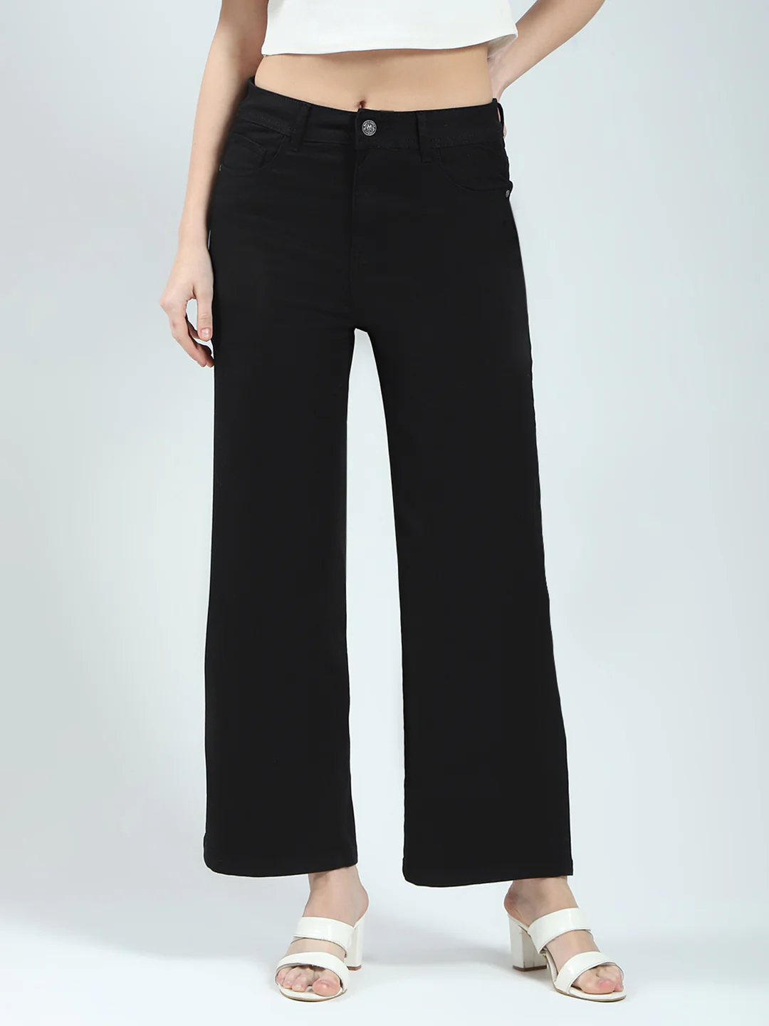 Women Black Solid Regular Fit Denim