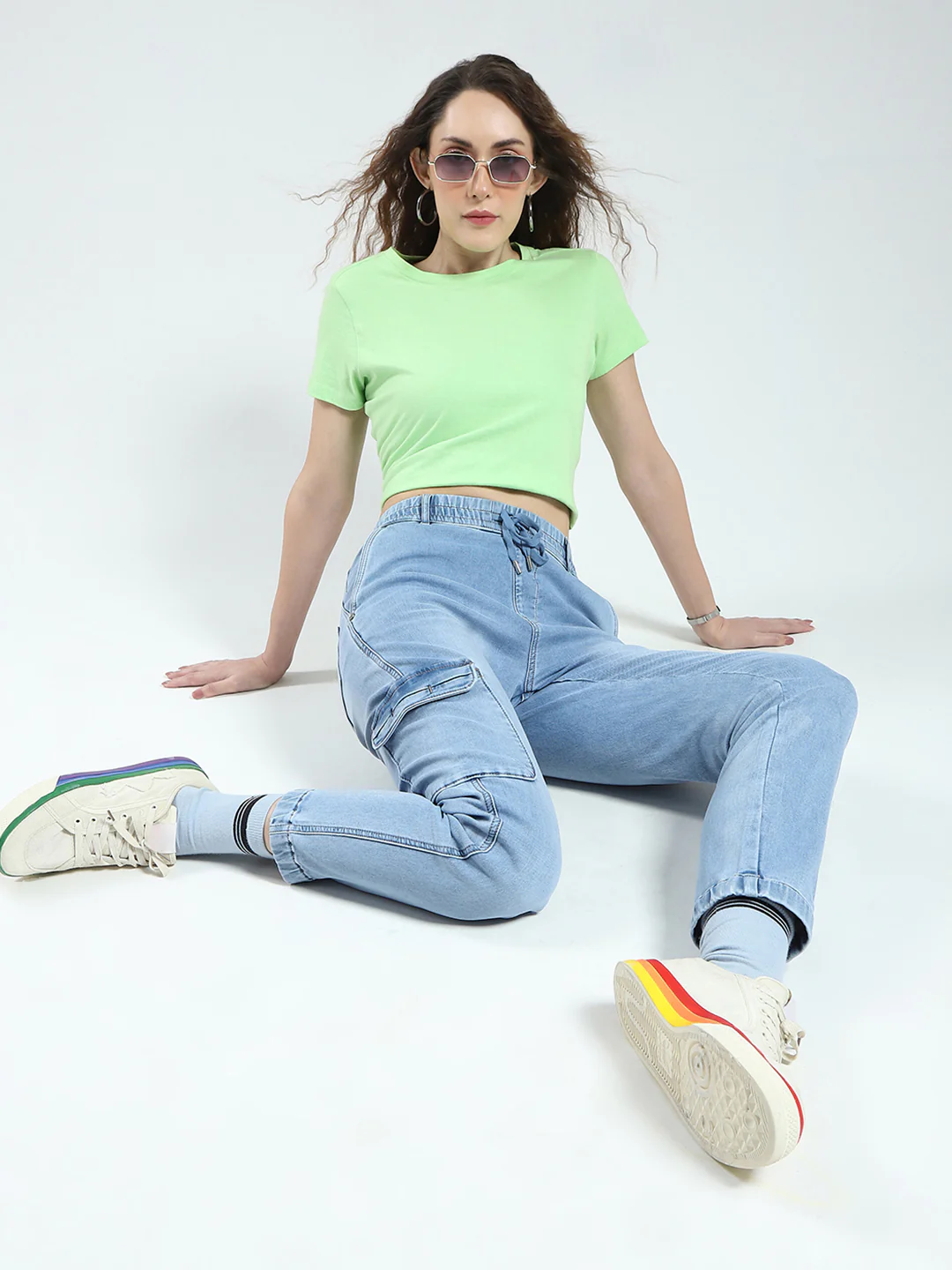 Women Blue Solid Slim Fit Cargo - Image 2