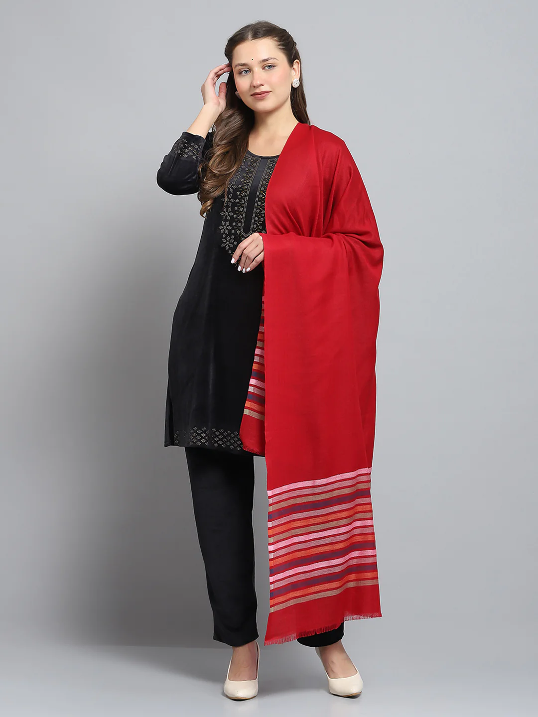 Women Maroon Self Design Shawl