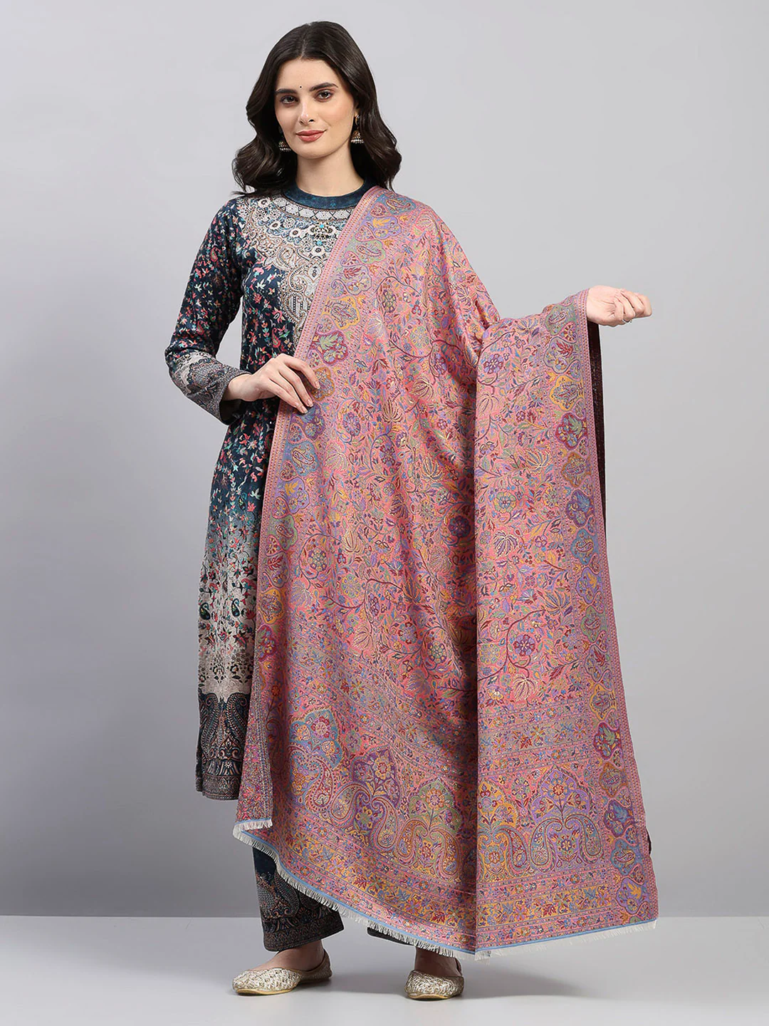 Women Multicolor Printed Wool Blend Shawl