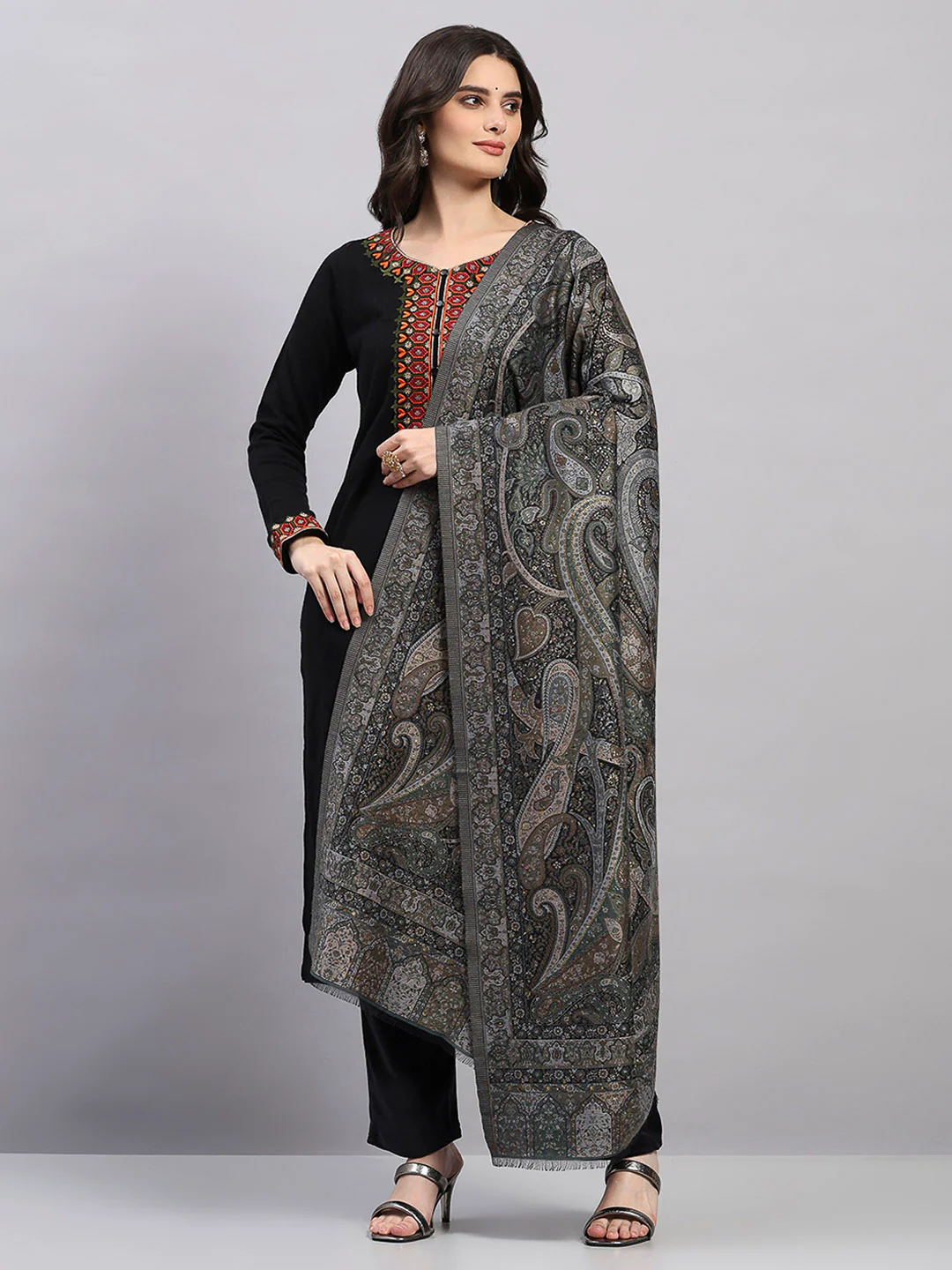 Women Multicolor Printed Wool Blend Shawl