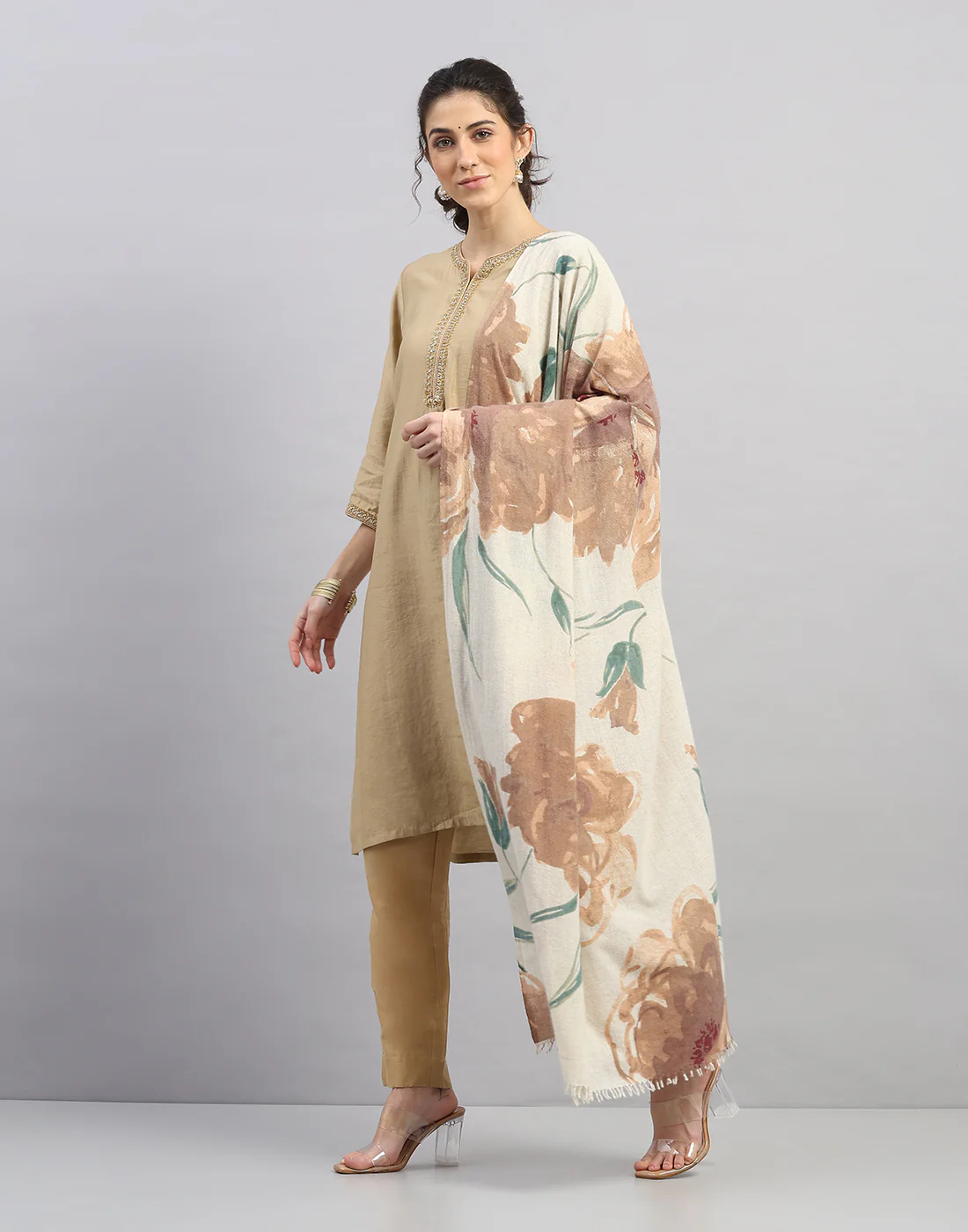 Women Multicolor Self Design Shawl - Image 2