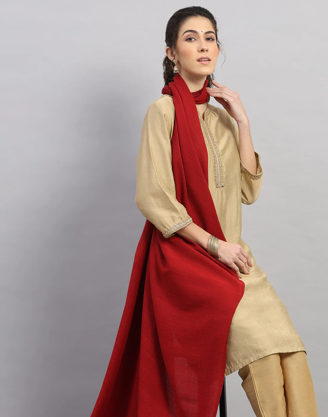 Women Multicolor Self Design Shawl - Image 6